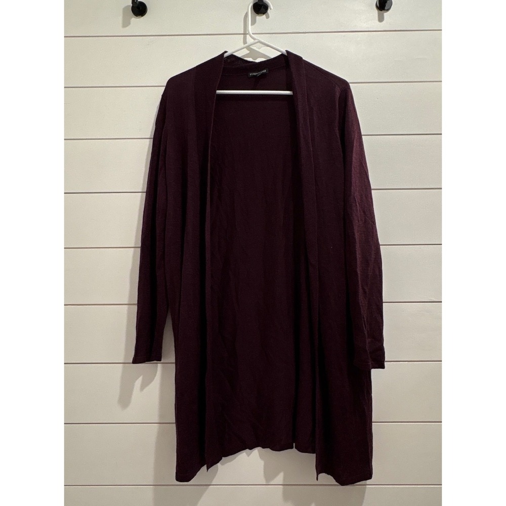 Eileen Fisher‎ Plum Purple Tencel Wool Open Front Longline Cardigan Size Medium